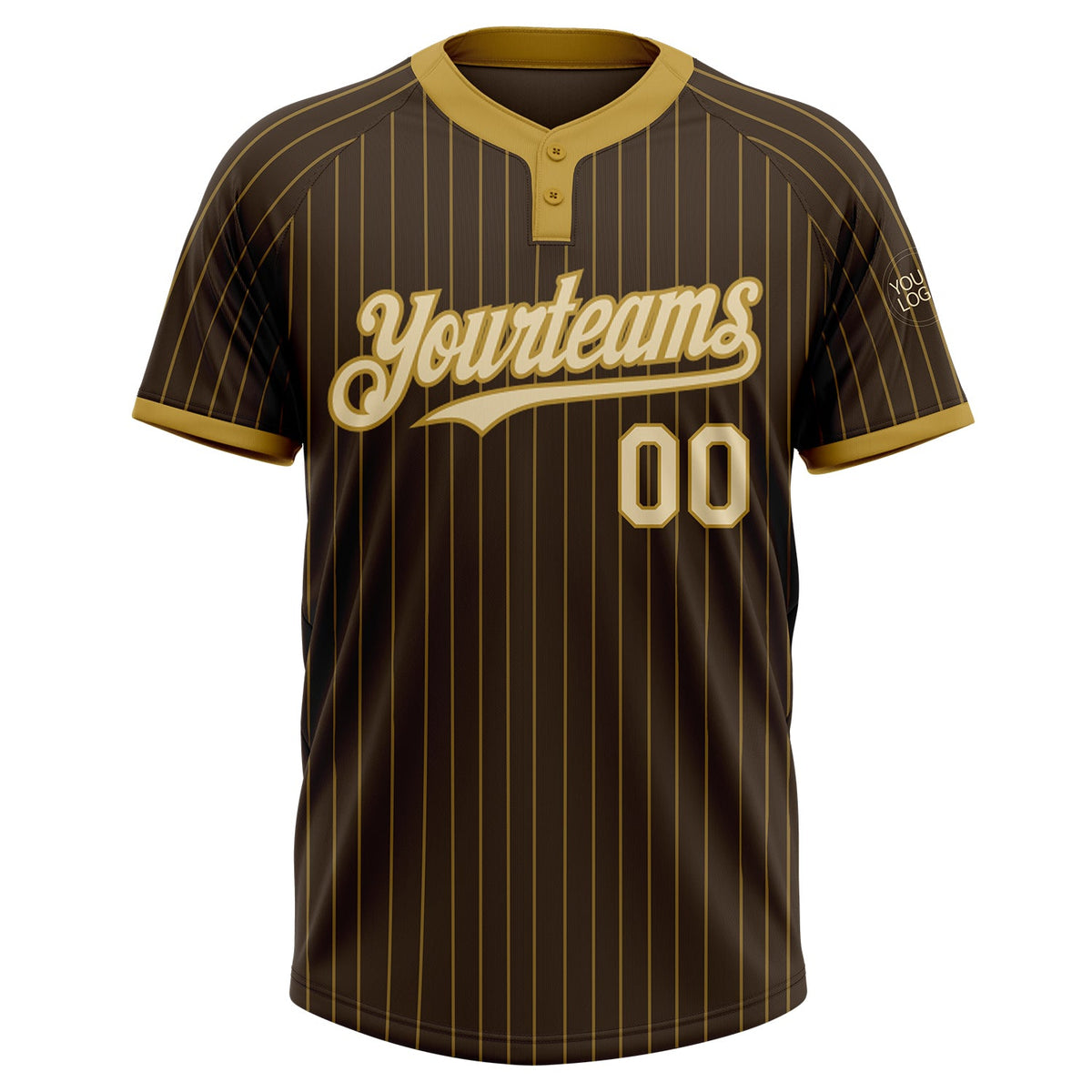 Custom Brown Old Gold Pinstripe Cream Two-Button Unisex Softball Jersey Limited
