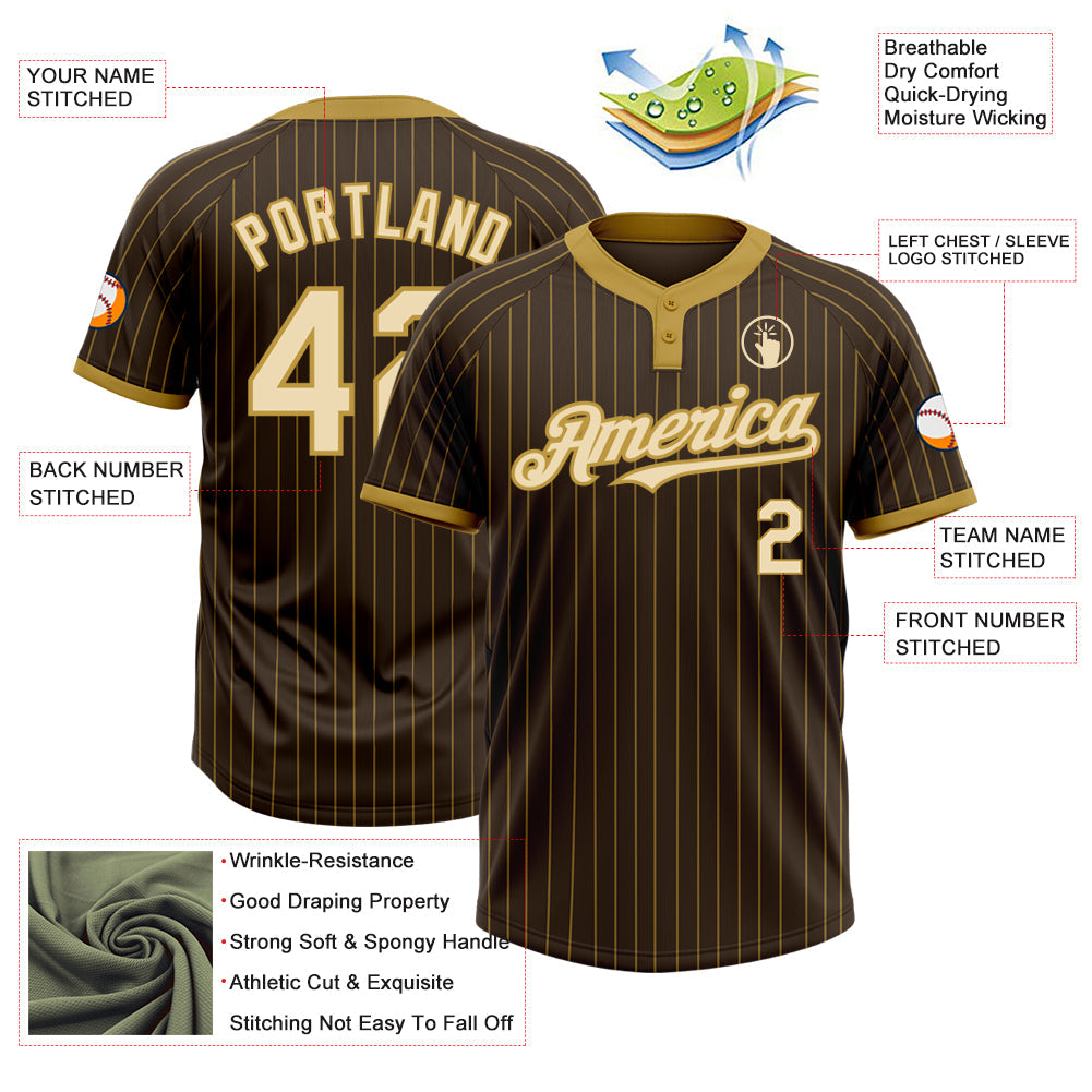 Custom Brown Old Gold Pinstripe Cream Two-Button Unisex Softball Jersey Limited