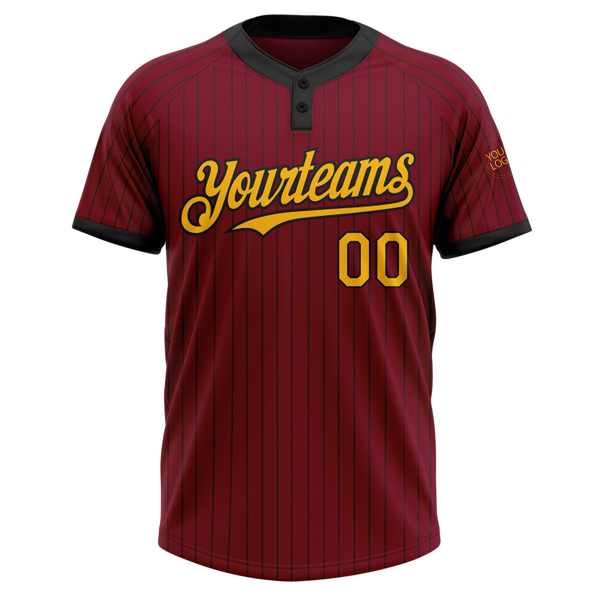 Custom Crimson Black Pinstripe Gold Two-Button Unisex Softball Jersey Limited