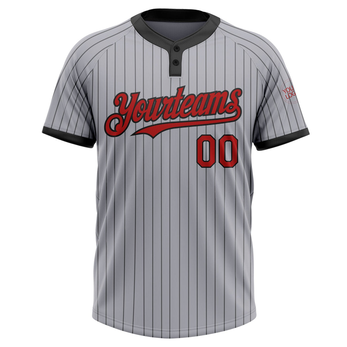 Custom Gray Black Pinstripe Red Two-Button Unisex Softball Jersey Limited