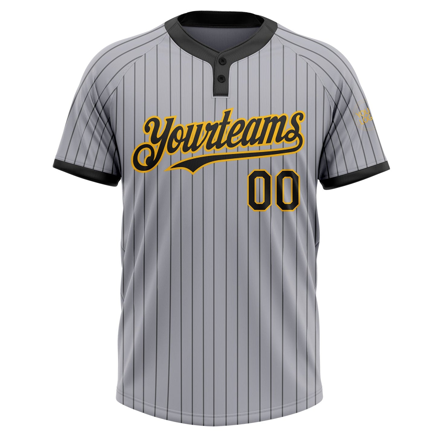 Custom Gray Black Pinstripe Gold Two-Button Unisex Softball Jersey Limited