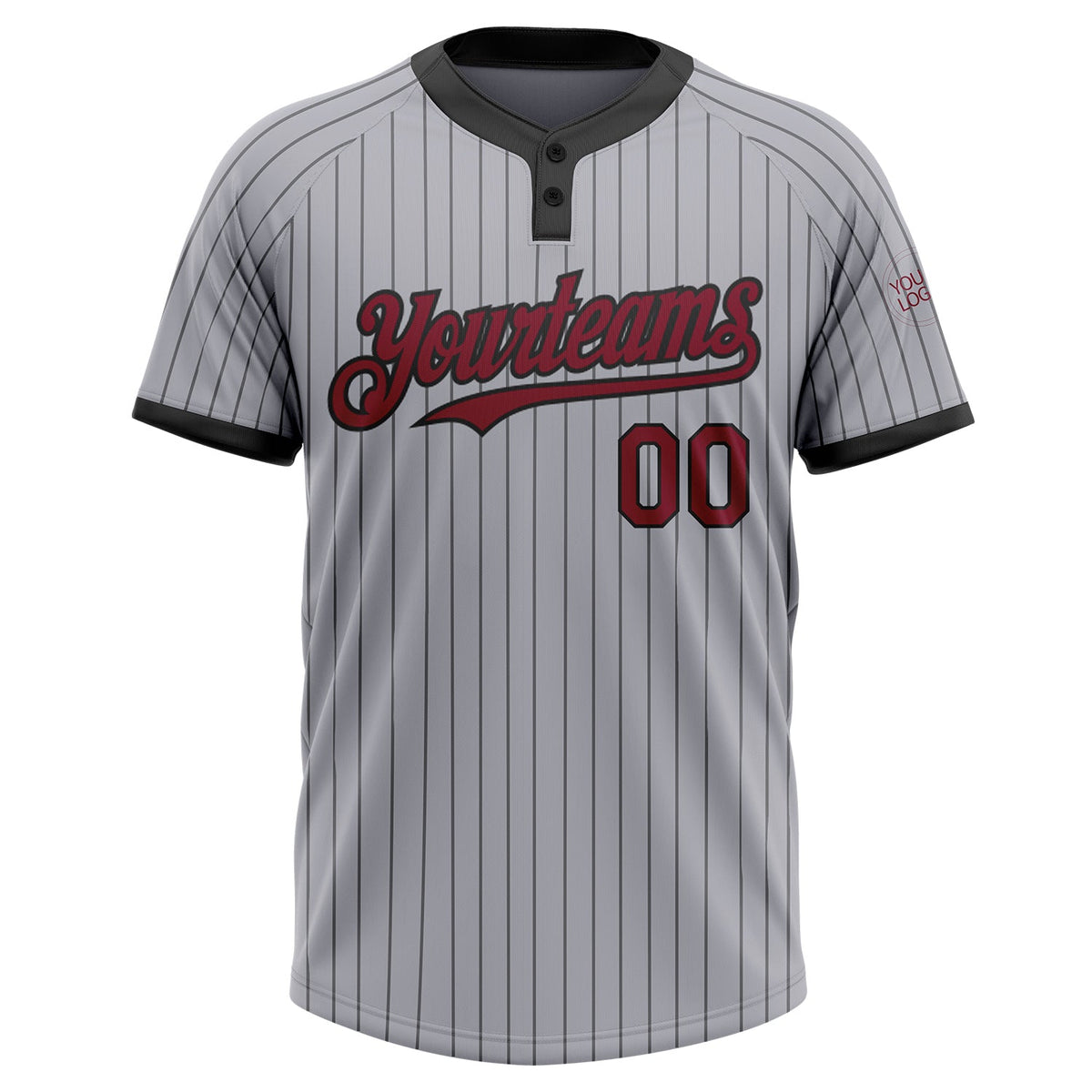 Custom Gray Black Pinstripe Crimson Two-Button Unisex Softball Jersey Limited