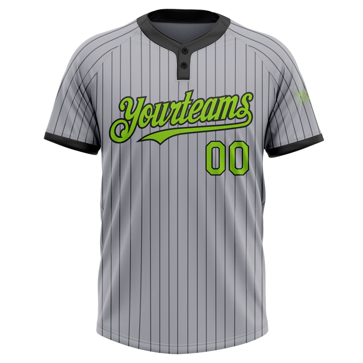 Custom Gray Black Pinstripe Neon Green Two-Button Unisex Softball Jersey Limited