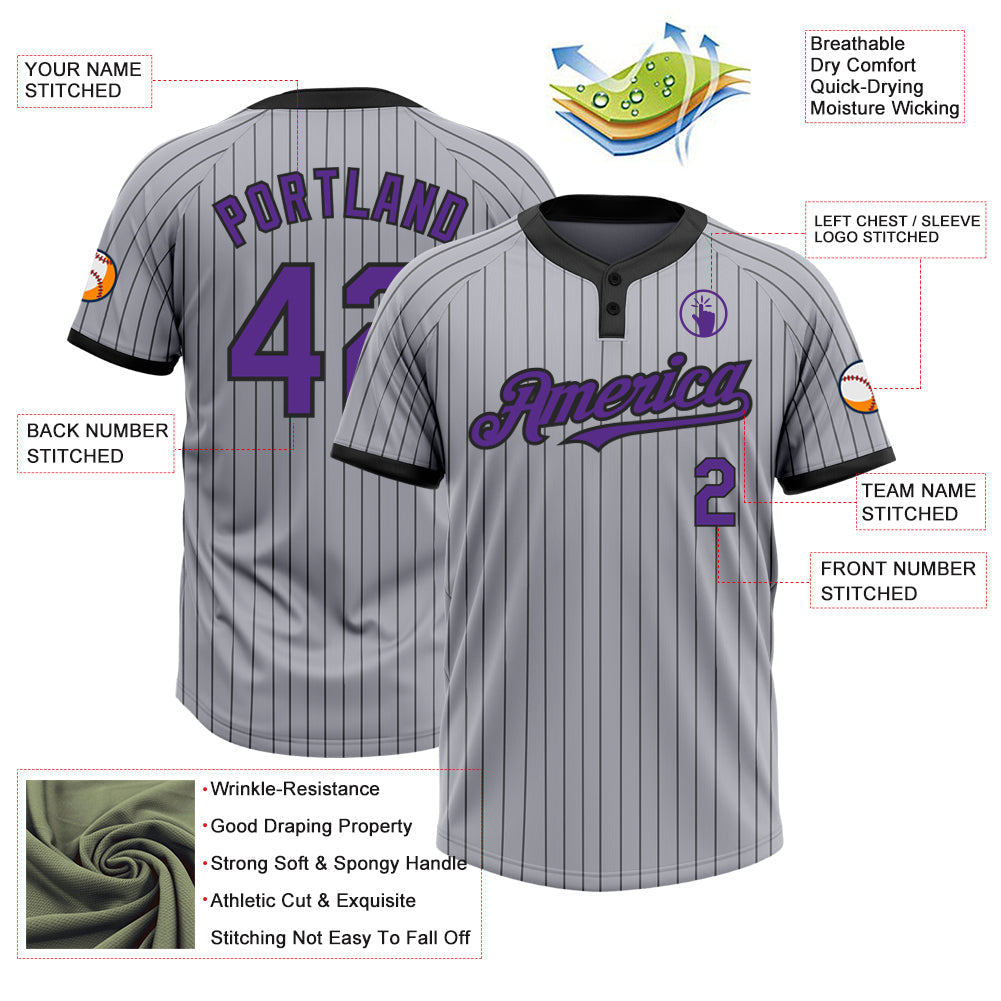 Custom Gray Black Pinstripe Purple Two-Button Unisex Softball Jersey Limited