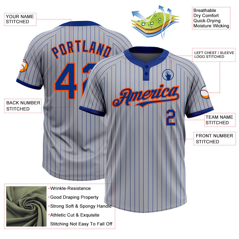 Custom Gray Royal Pinstripe Orange Two-Button Unisex Softball Jersey Limited