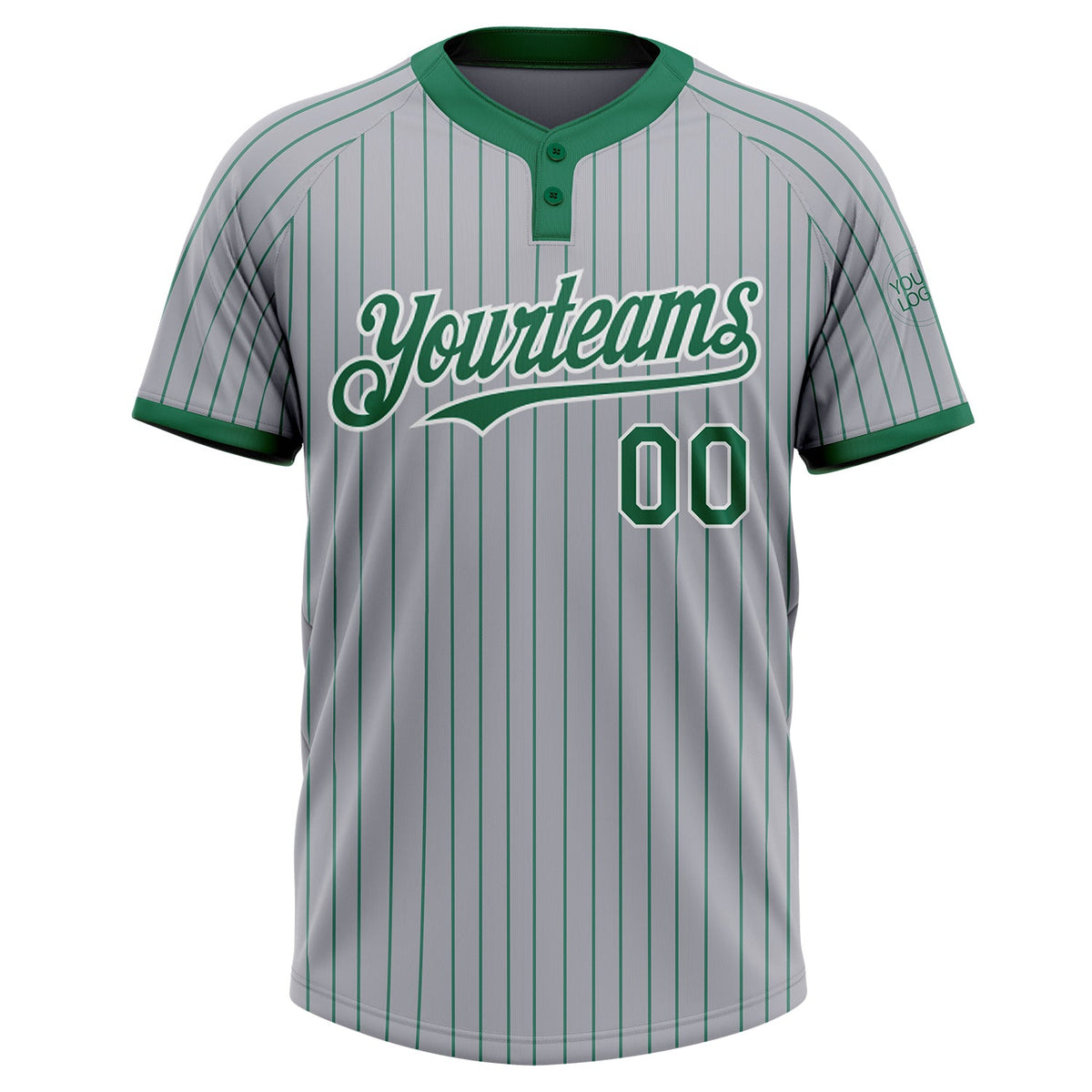 Custom Gray Kelly Green Pinstripe White Two-Button Unisex Softball Jersey Limited