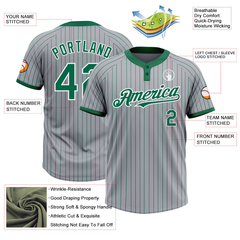 Custom Gray Kelly Green Pinstripe White Two-Button Unisex Softball Jersey Limited