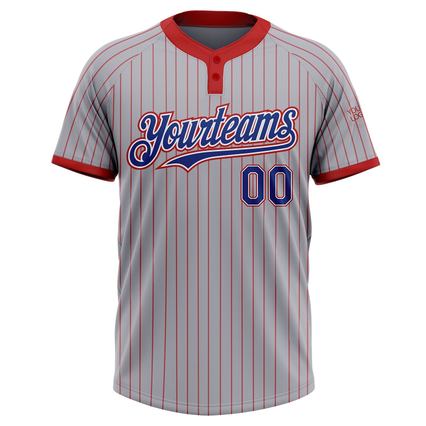 Custom Gray Red Pinstripe Roya-White Two-Button Unisex Softball Jersey Limited