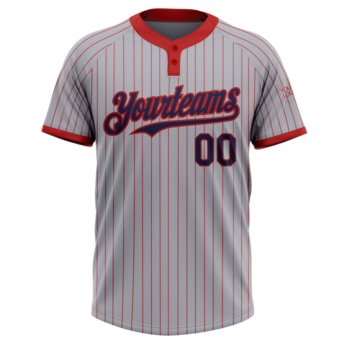 Custom Gray Red Pinstripe Navy Two-Button Unisex Softball Jersey Limited