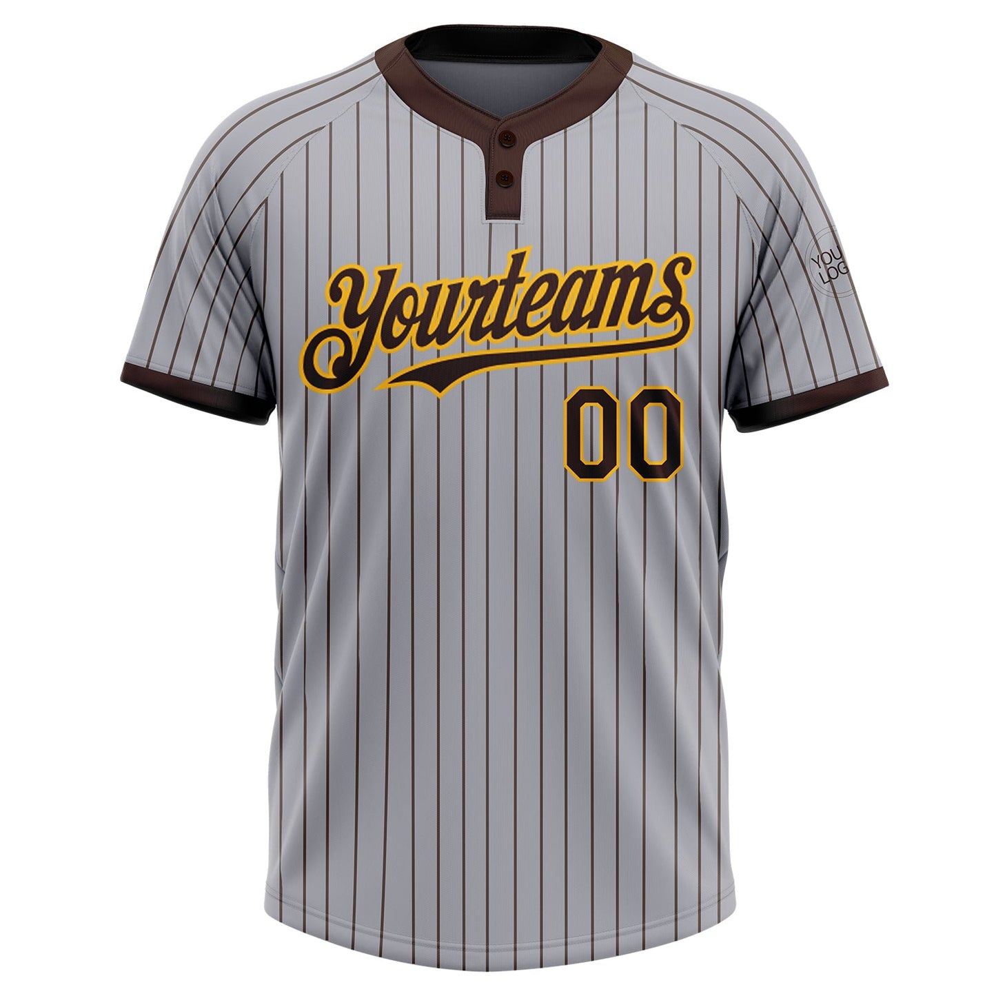 Custom Gray Brown Pinstripe Gold Two-Button Unisex Softball Jersey Limited
