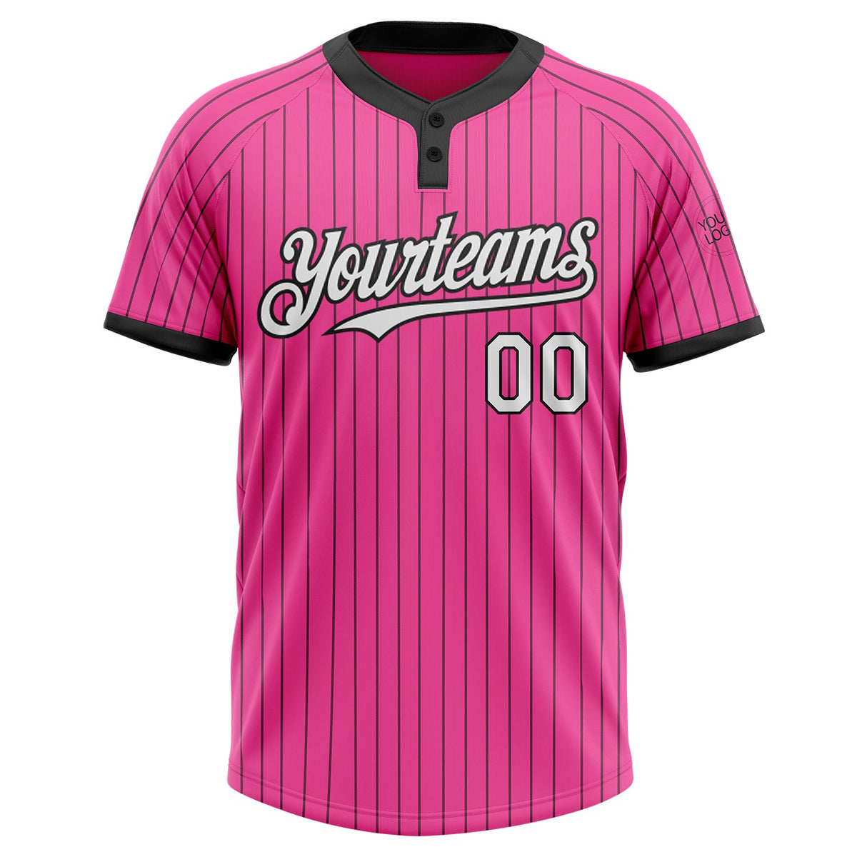 Custom Pink Black Pinstripe White Two-Button Unisex Softball Jersey Limited
