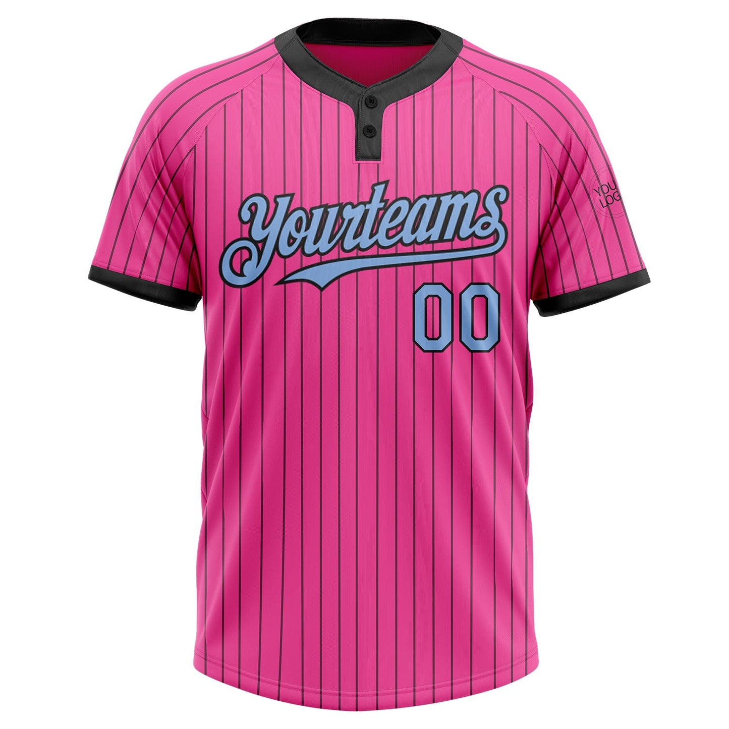 Custom Pink Black Pinstripe Light Blue Two-Button Unisex Softball Jersey Limited