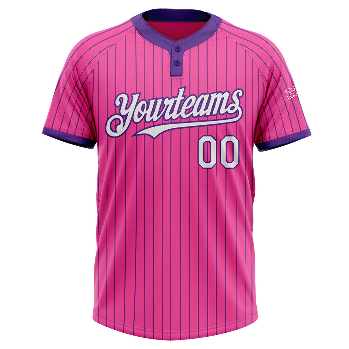 Custom Pink Purple Pinstripe White Two-Button Unisex Softball Jersey Limited