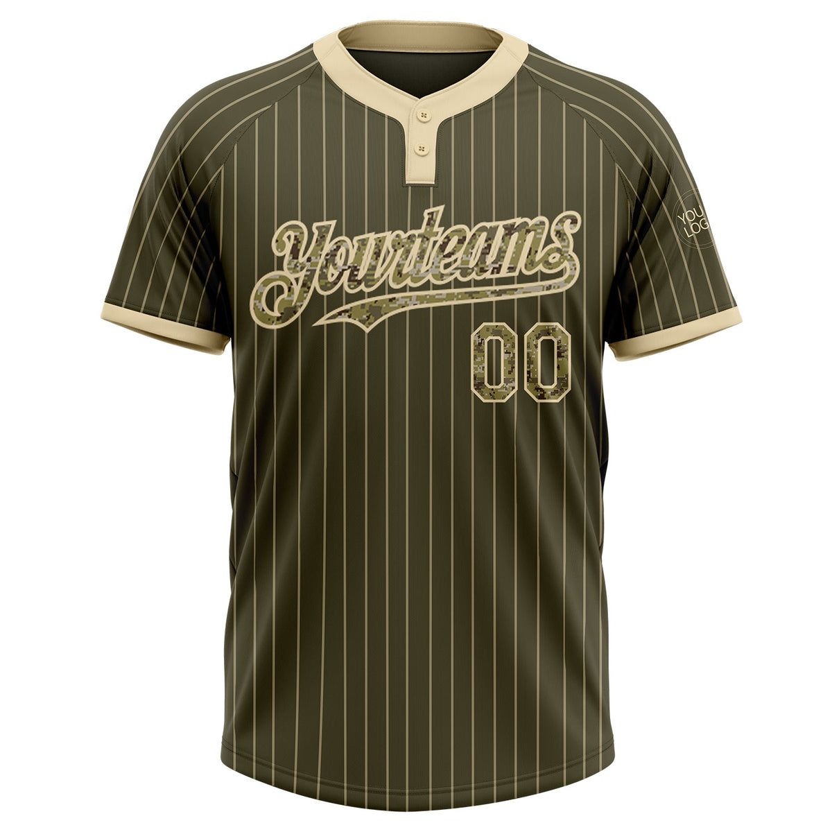 Custom Olive Cream Pinstripe Camo Salute To Service Two-Button Unisex Softball Jersey Limited