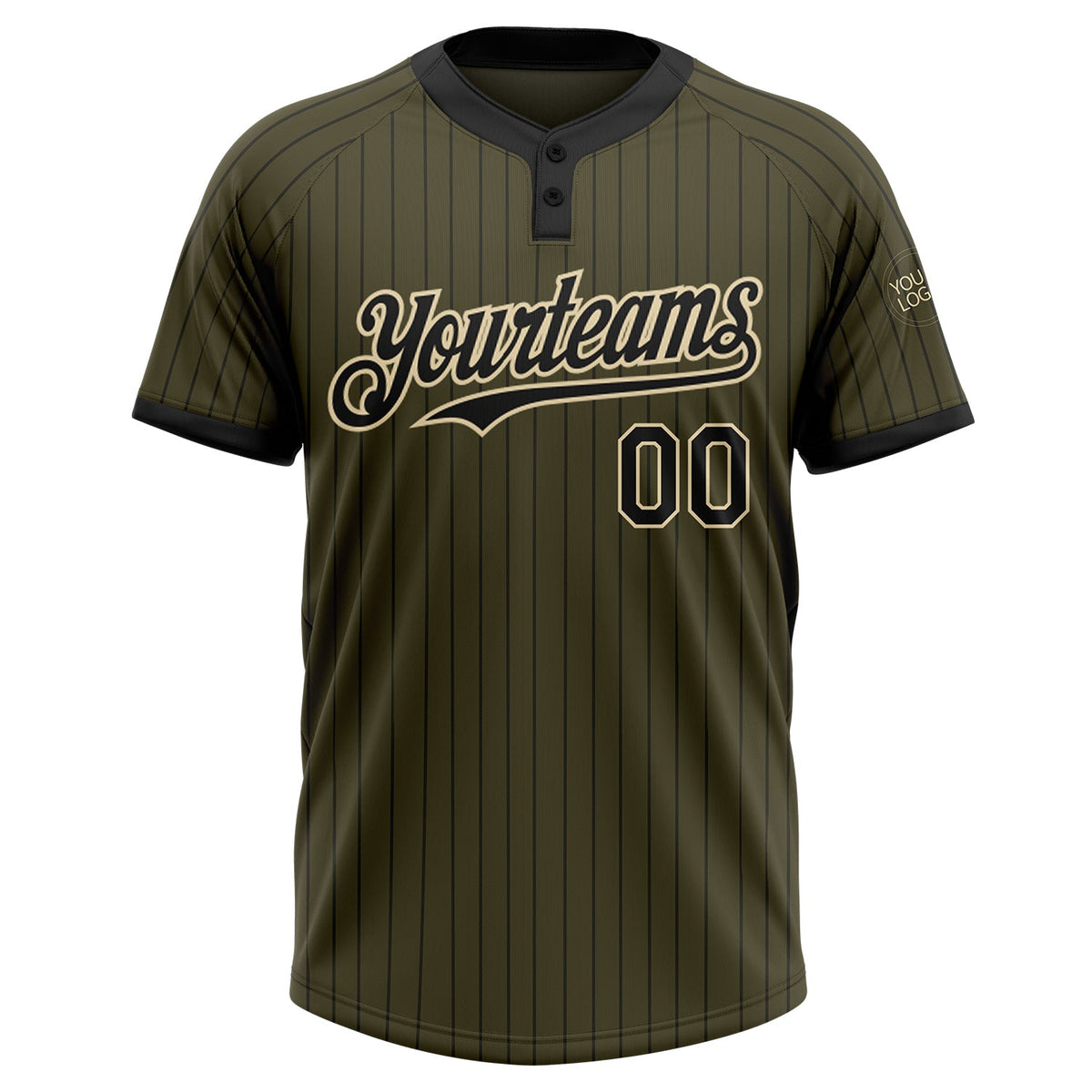 Custom Olive Black Pinstripe Cream Salute To Service Two-Button Unisex Softball Jersey Limited
