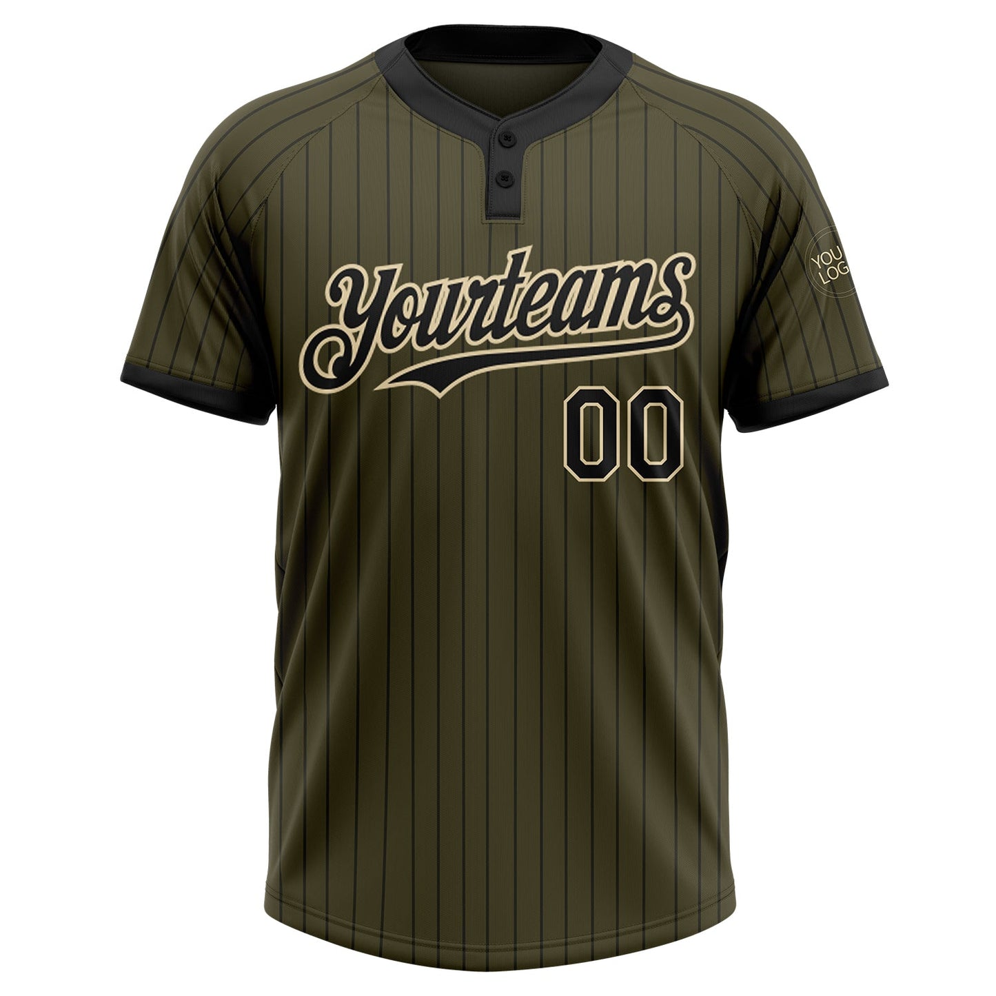 Custom Olive Black Pinstripe Cream Salute To Service Two-Button Unisex Softball Jersey Limited