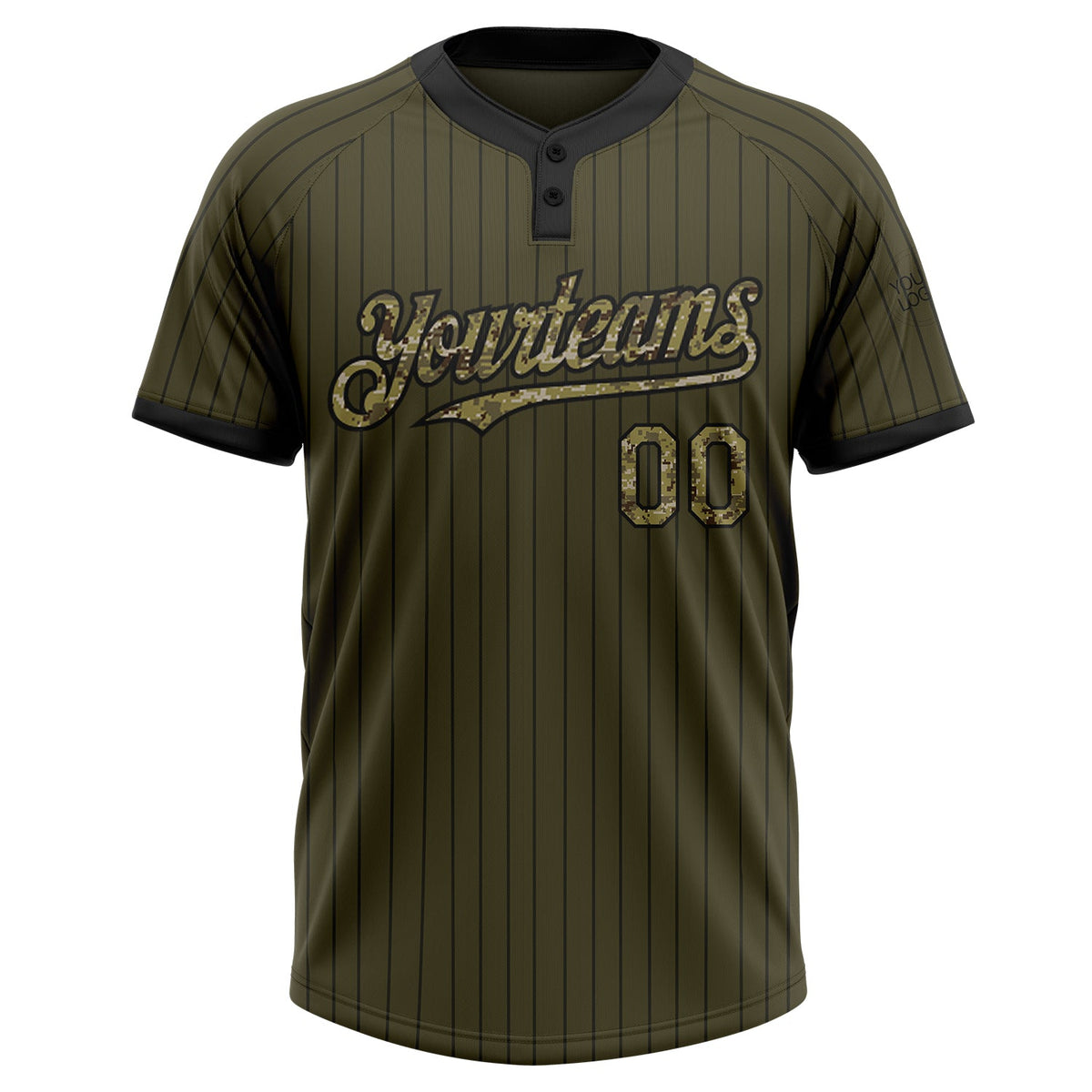 Custom Olive Black Pinstripe Camo Salute To Service Two-Button Unisex Softball Jersey Limited