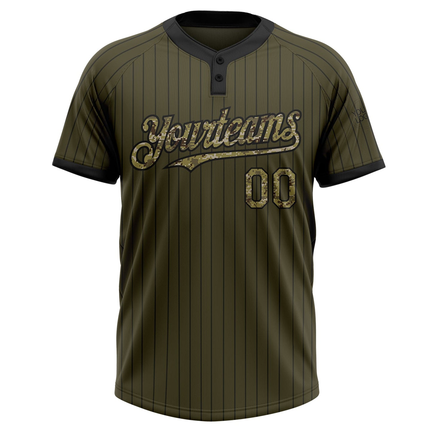 Custom Olive Black Pinstripe Camo Salute To Service Two-Button Unisex Softball Jersey Limited