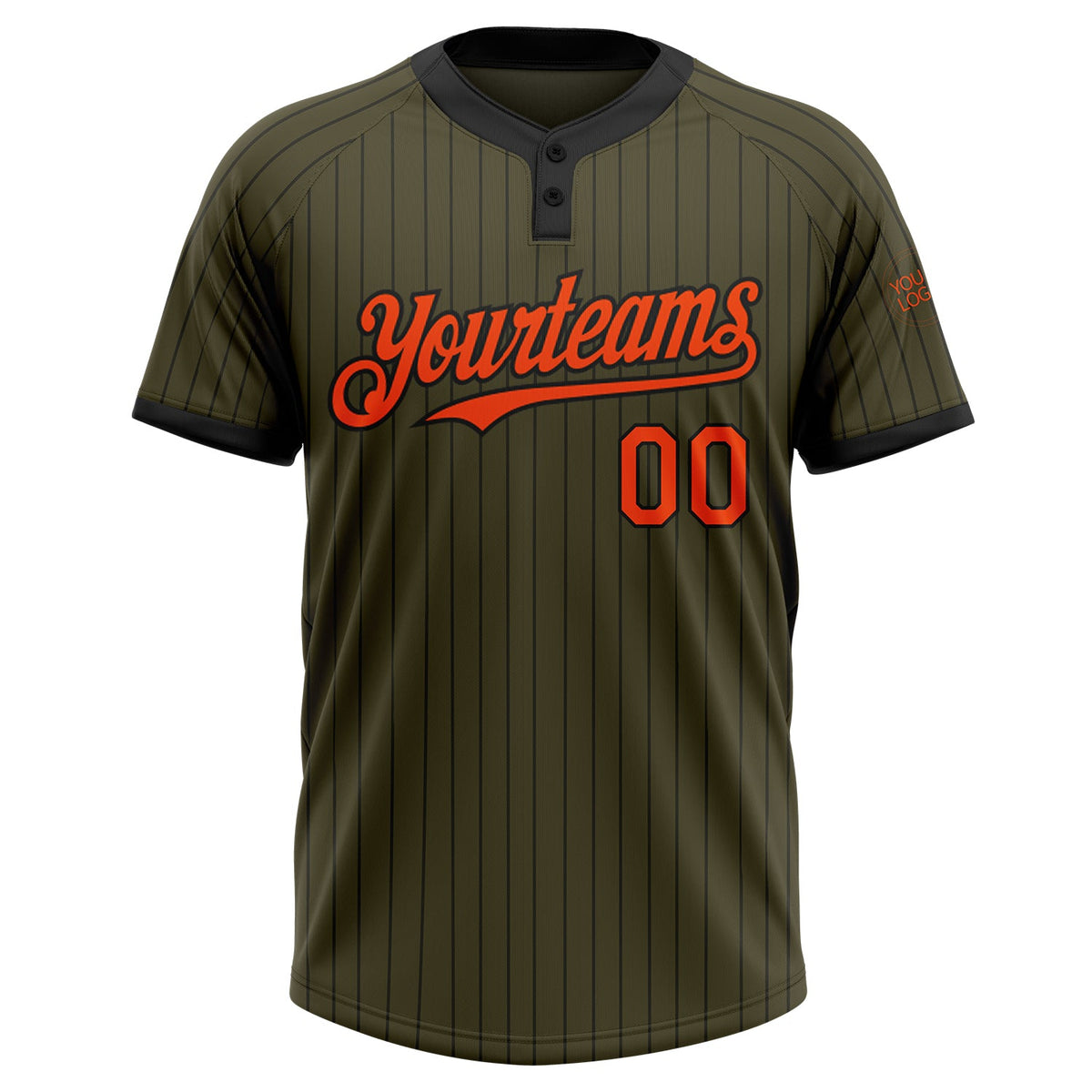 Custom Olive Black Pinstripe Orange Salute To Service Two-Button Unisex Softball Jersey Limited