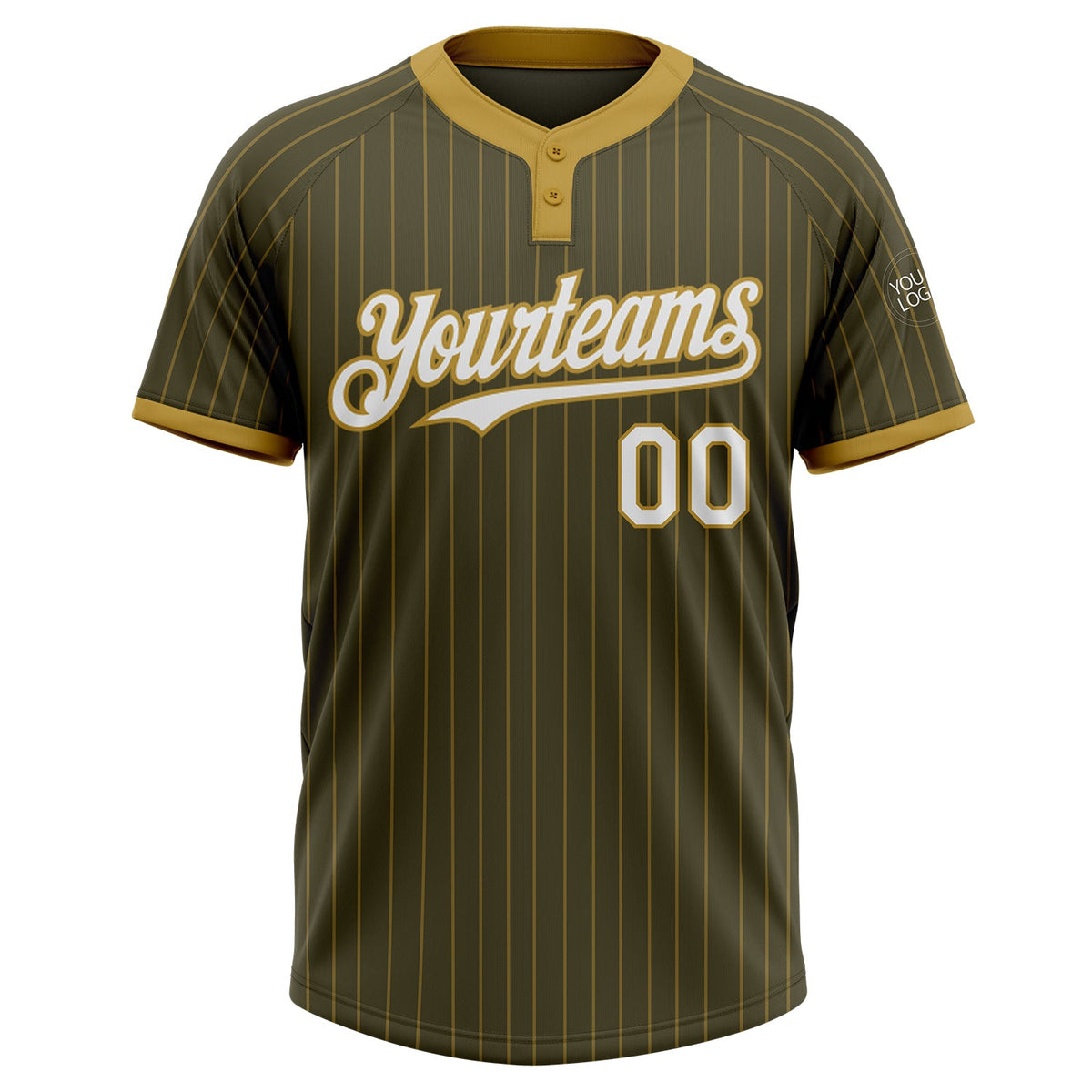 Custom Olive Old Gold Pinstripe White Salute To Service Two-Button Unisex Softball Jersey Limited