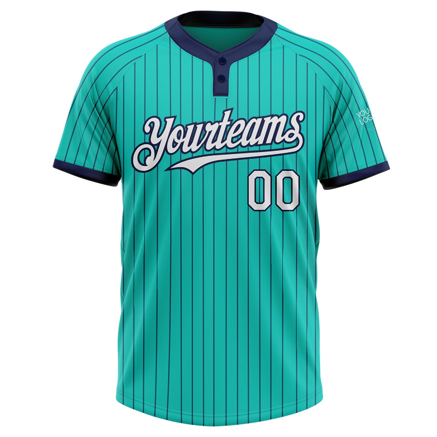 Custom Aqua Navy Pinstripe White Two-Button Unisex Softball Jersey Limited