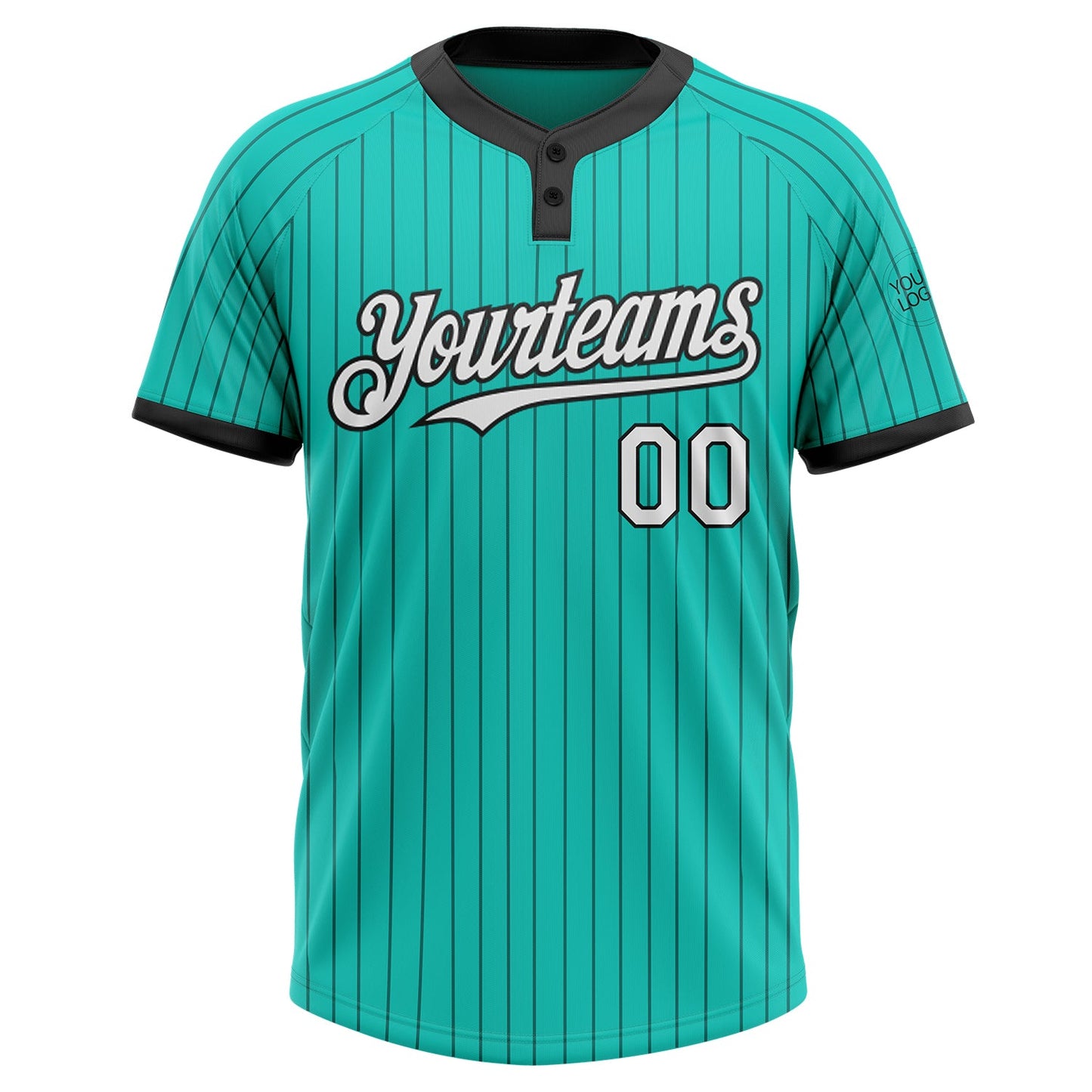 Custom Aqua Black Pinstripe White Two-Button Unisex Softball Jersey Limited