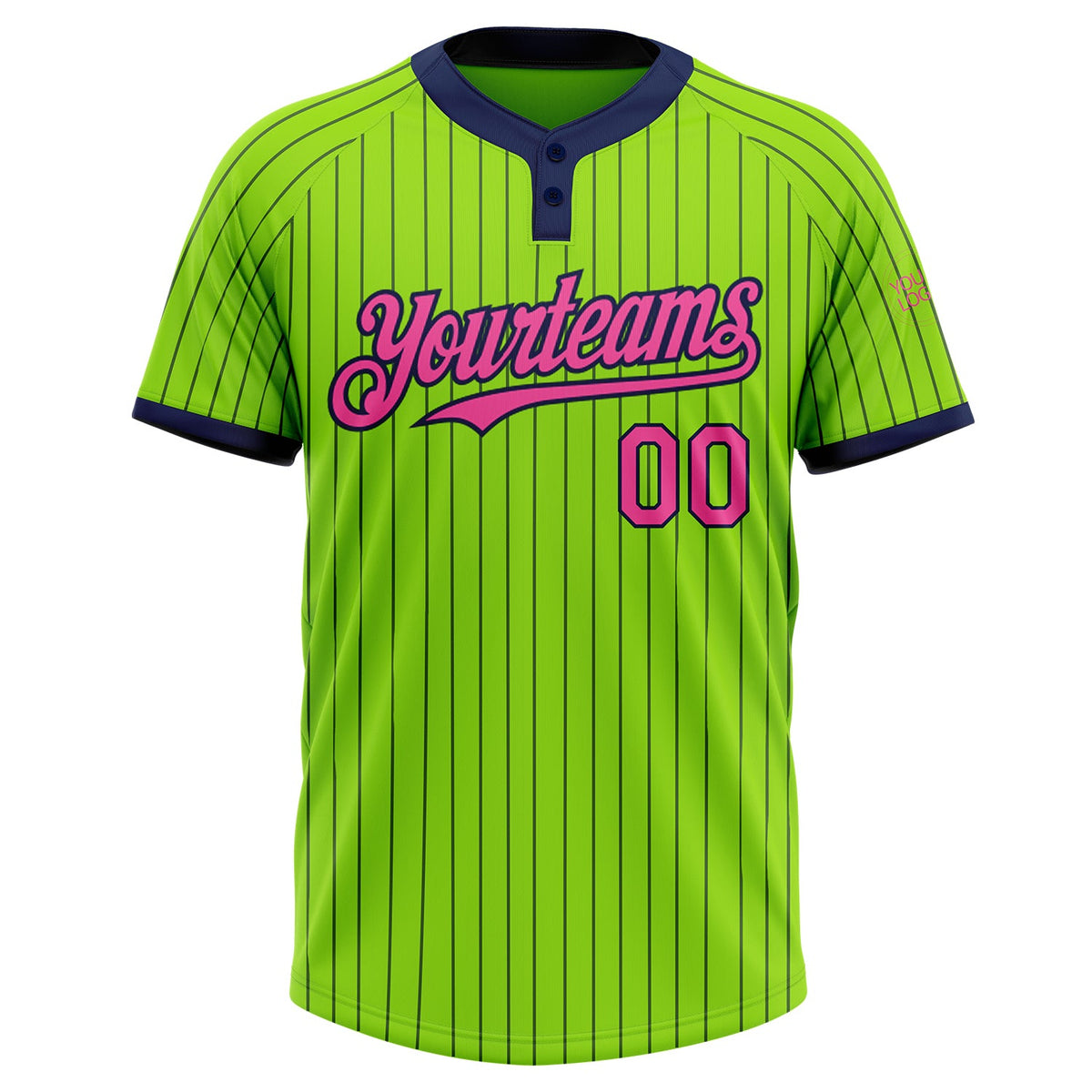 Custom Neon Green Navy Pinstripe Pink Two-Button Unisex Softball Jersey Limited