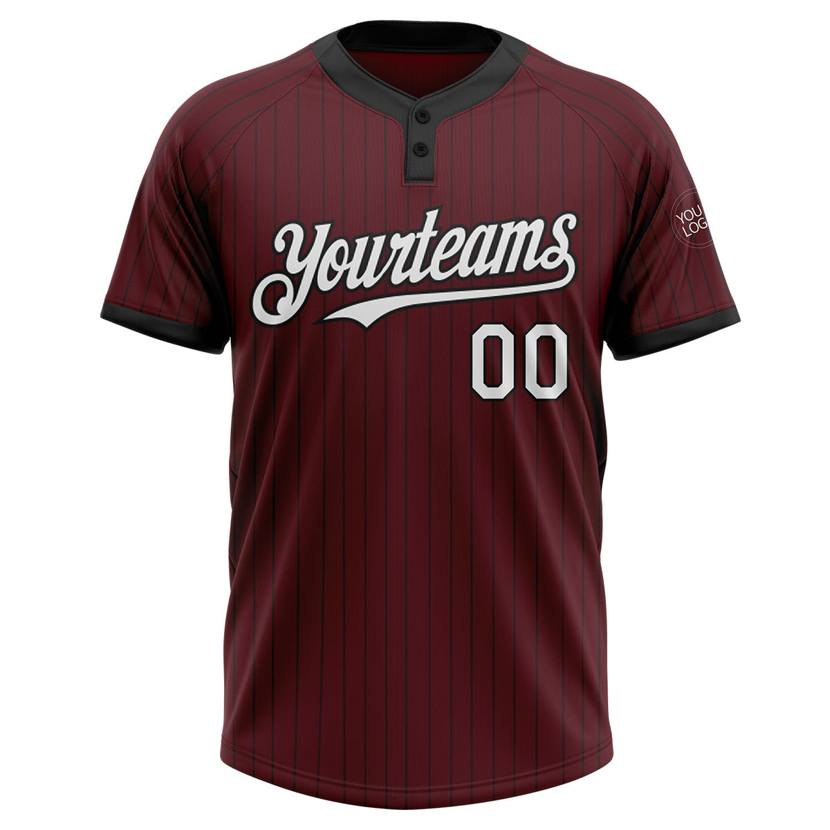 Custom Burgundy Black Pinstripe White Two-Button Unisex Softball Jersey Limited