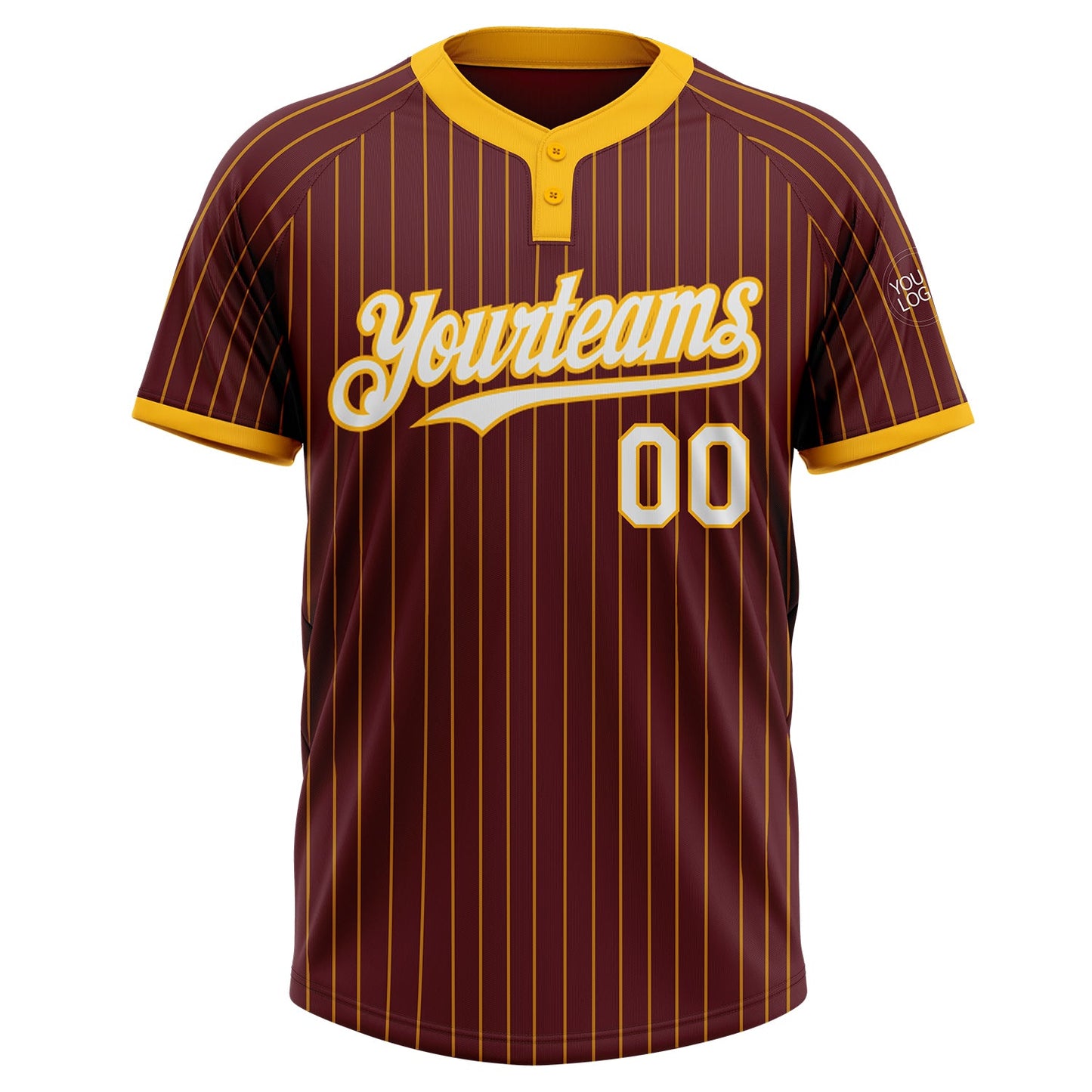 Custom Burgundy Gold Pinstripe White Two-Button Unisex Softball Jersey Limited