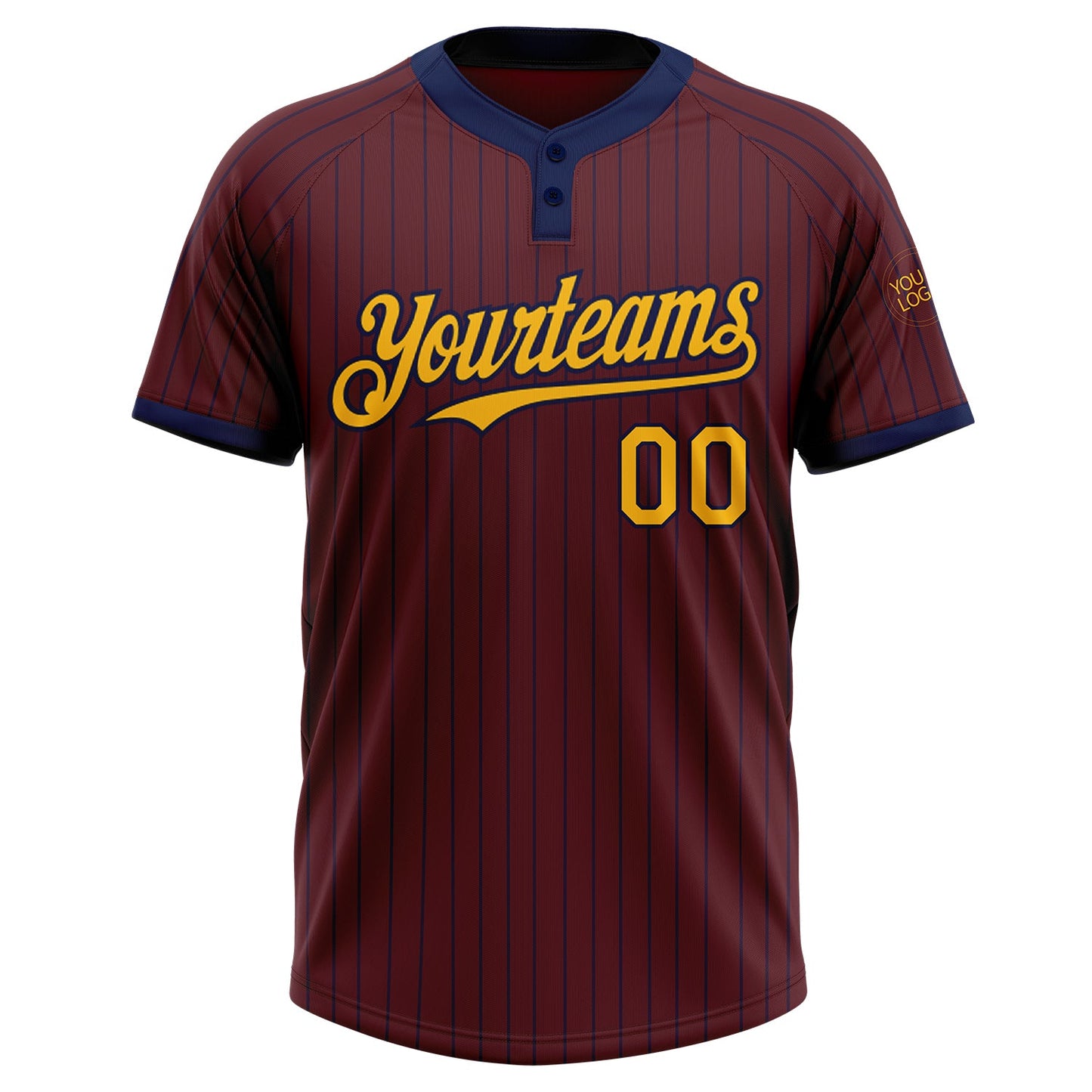 Custom Burgundy Navy Pinstripe Gold Two-Button Unisex Softball Jersey Limited