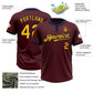 Custom Burgundy Navy Pinstripe Gold Two-Button Unisex Softball Jersey Limited