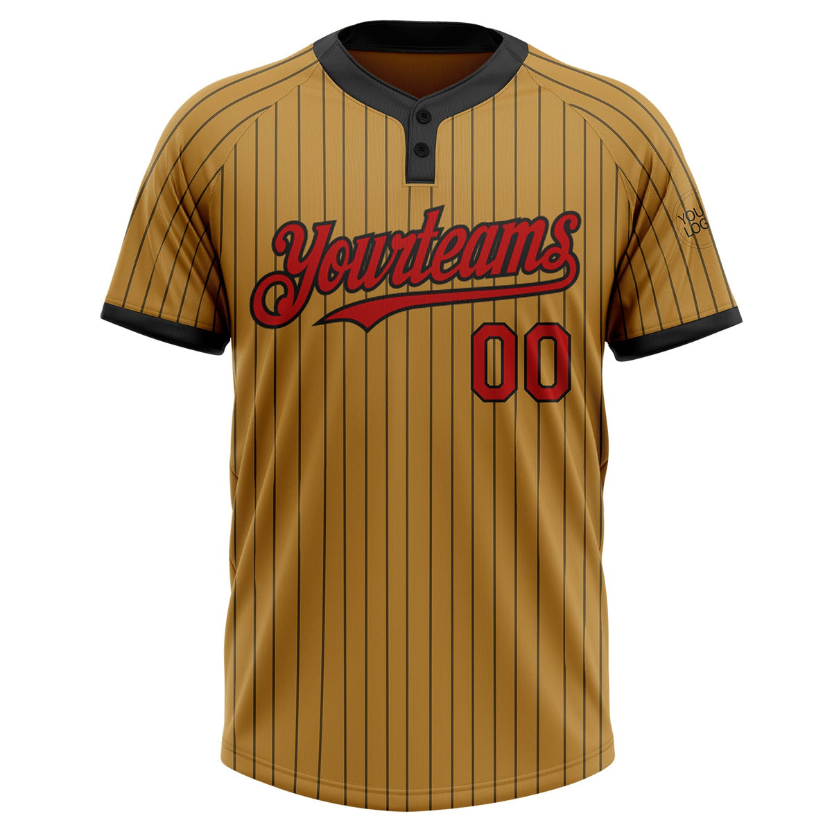 Custom Old Gold Black Pinstripe Red Two-Button Unisex Softball Jersey Limited