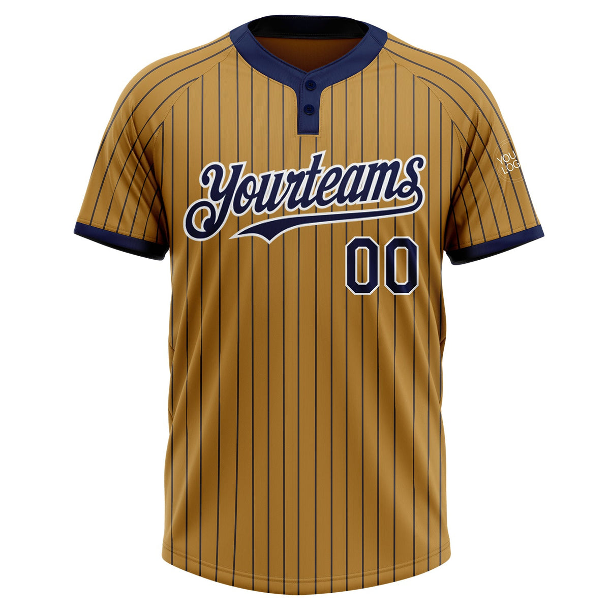 Custom Old Gold Navy Pinstripe White Two-Button Unisex Softball Jersey Limited
