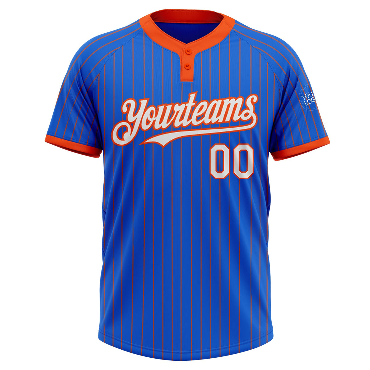 Custom Thunder Blue Orange Pinstripe White Two-Button Unisex Softball Jersey Limited