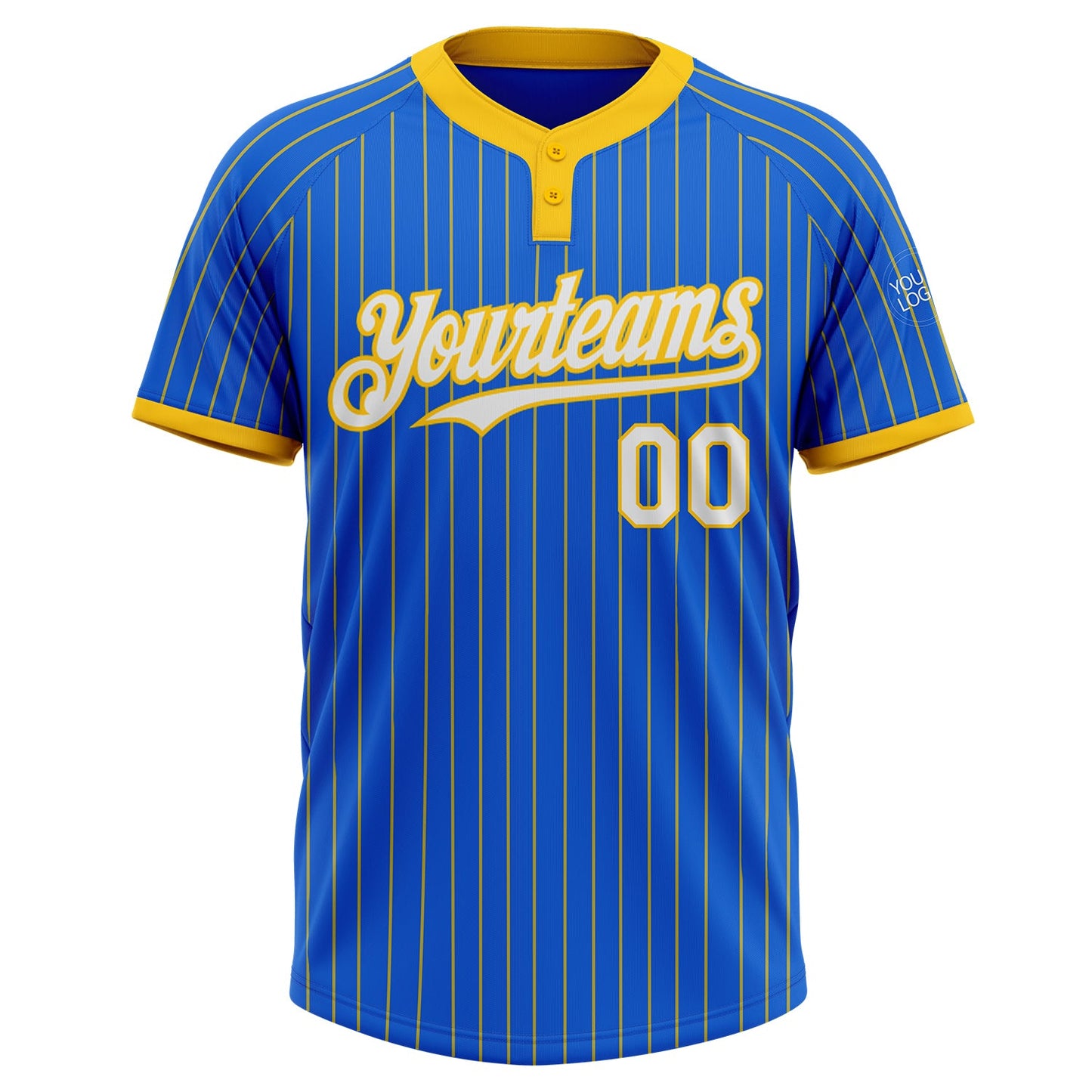 Custom Thunder Blue Yellow Pinstripe White Two-Button Unisex Softball Jersey Limited