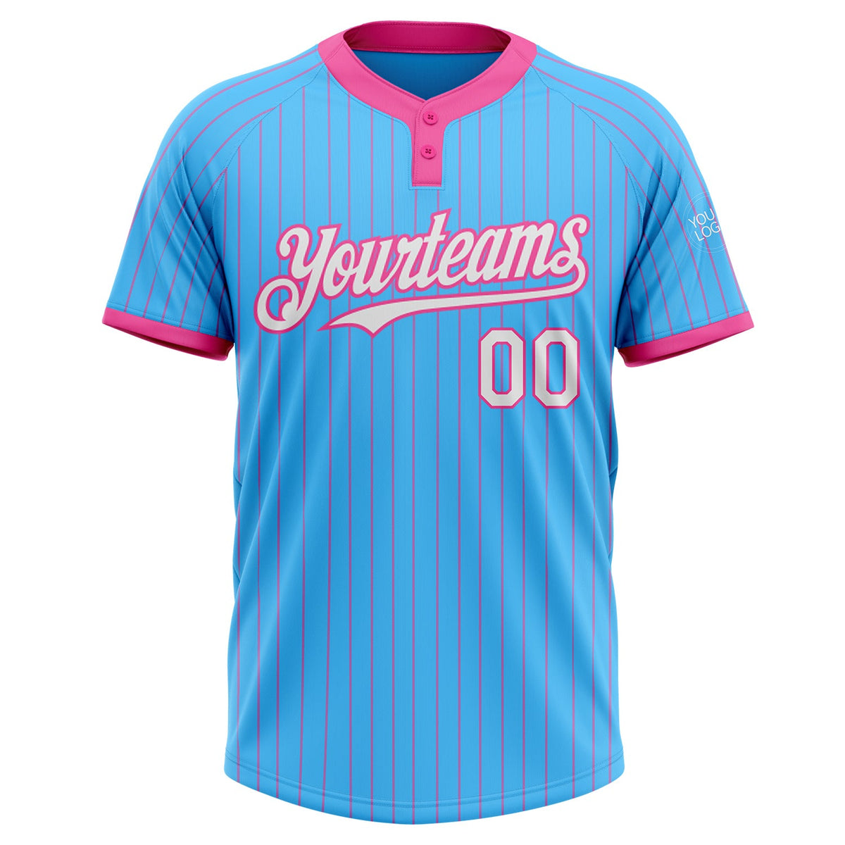 Custom Sky Blue Pink Pinstripe White Two-Button Unisex Softball Jersey Limited