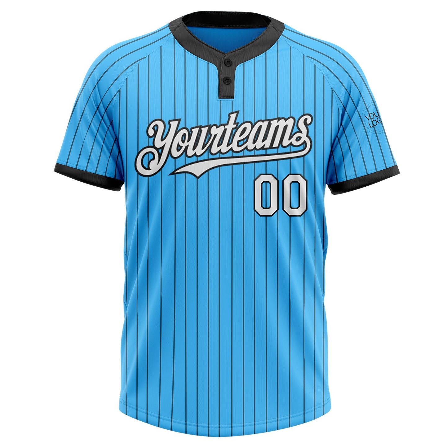 Custom Sky Blue Black Pinstripe White Two-Button Unisex Softball Jersey Limited