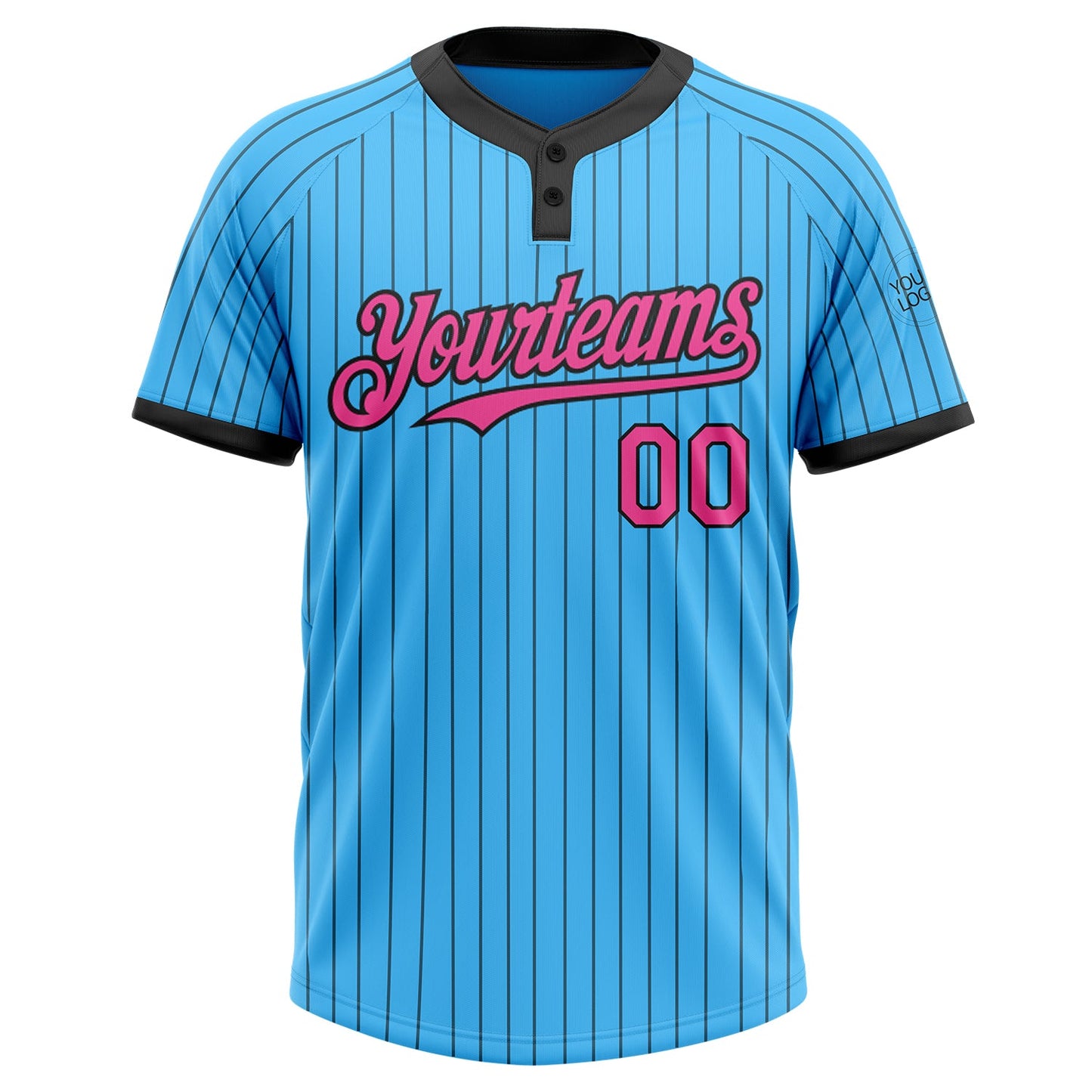 Custom Sky Blue Black Pinstripe Pink Two-Button Unisex Softball Jersey Limited