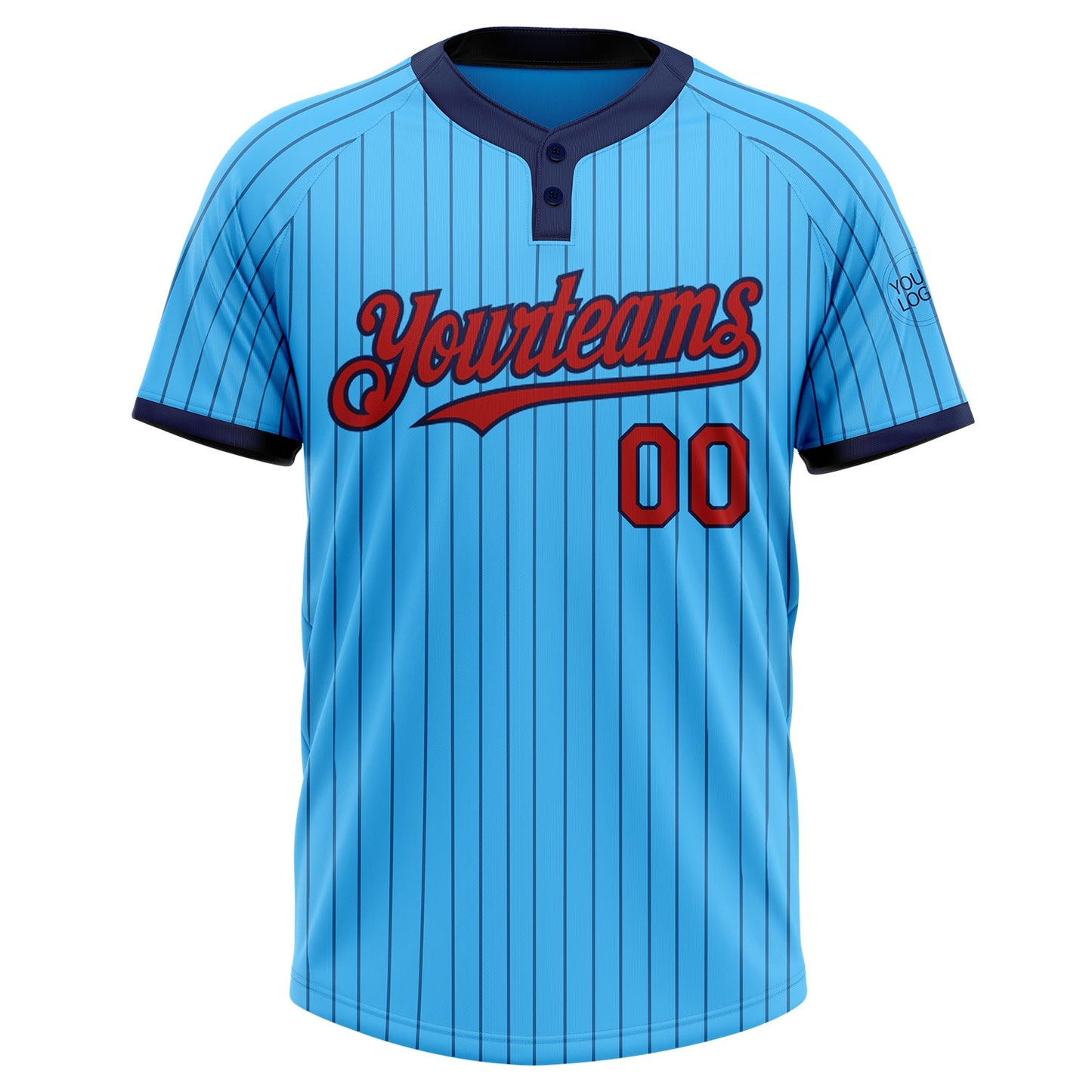 Custom Sky Blue Navy Pinstripe Red Two-Button Unisex Softball Jersey Limited