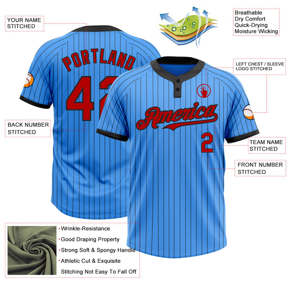 Custom Electric Blue Black Pinstripe Red Two-Button Unisex Softball Jersey Limited