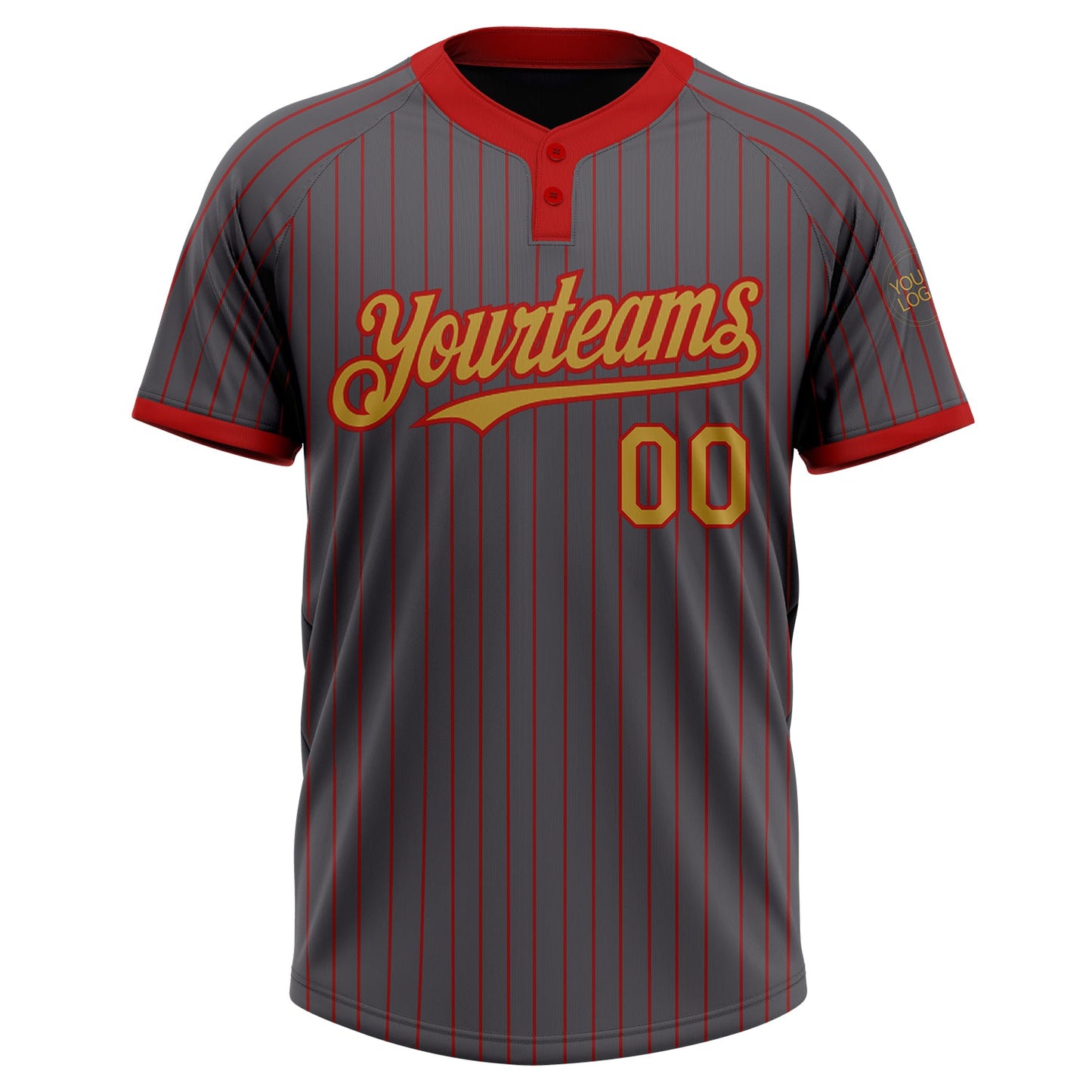 Custom Steel Gray Red Pinstripe Old Gold Two-Button Unisex Softball Jersey Limited