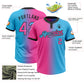 Custom Sky Blue Pink-Black Gradient Fashion Two-Button Unisex Softball Jersey Limited