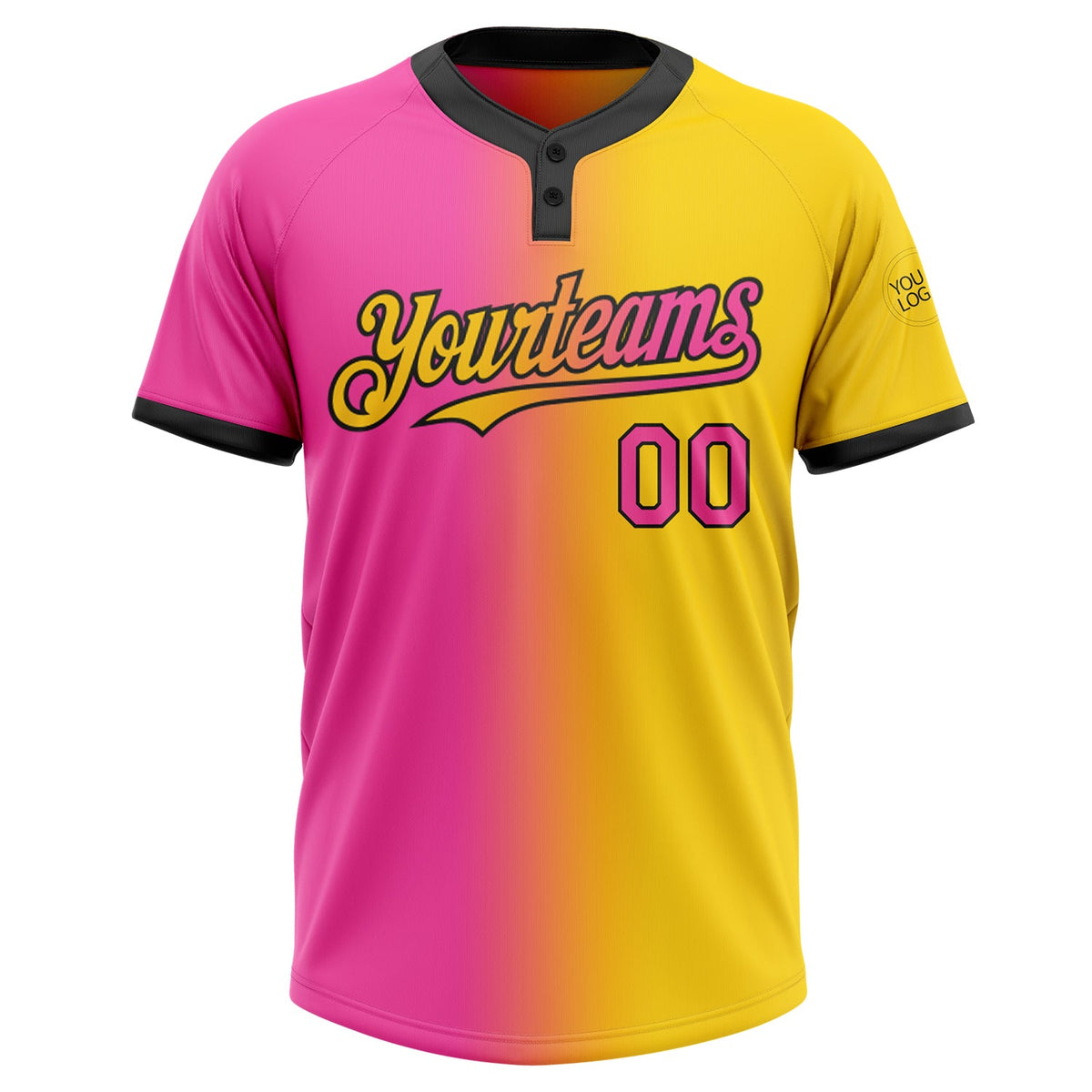 Custom Yellow Pink-Black Gradient Fashion Two-Button Unisex Softball Jersey Limited
