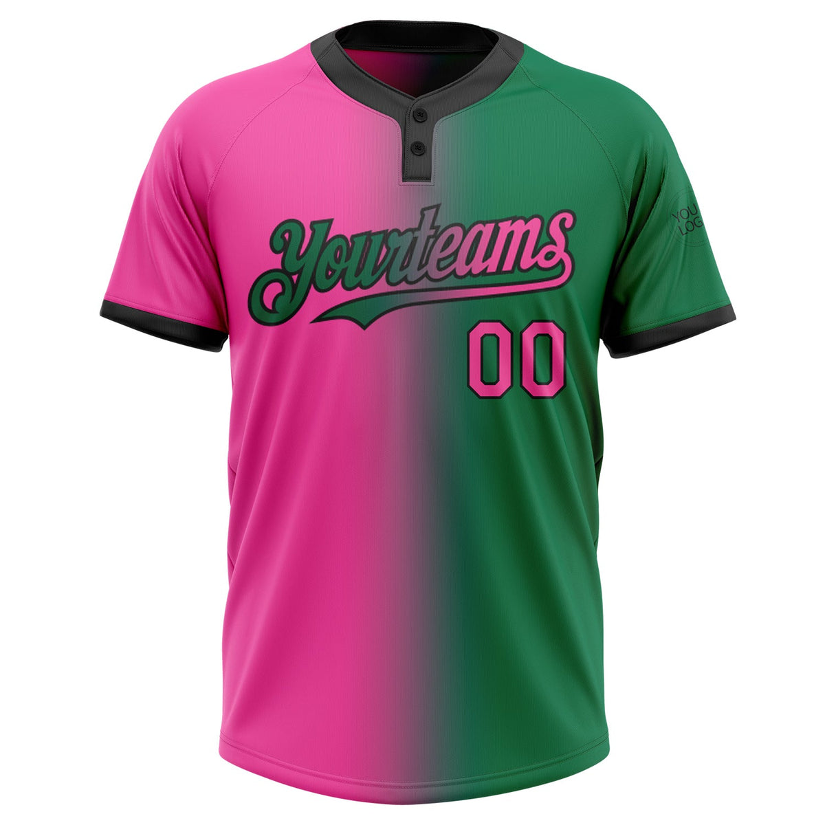 Custom Kelly Green Pink-Black Gradient Fashion Two-Button Unisex Softball Jersey Limited