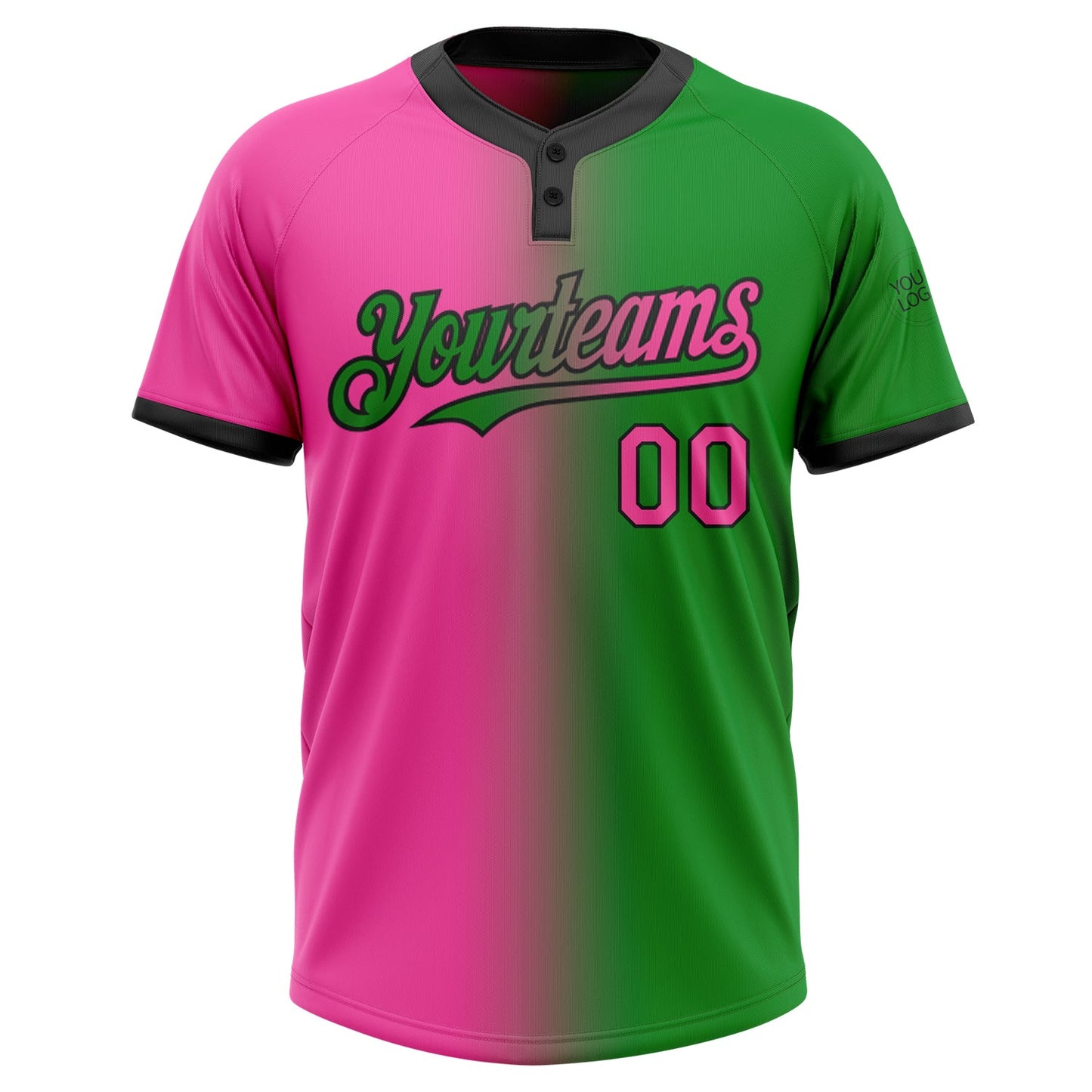Custom Grass Green Pink-Black Gradient Fashion Two-Button Unisex Softball Jersey Limited