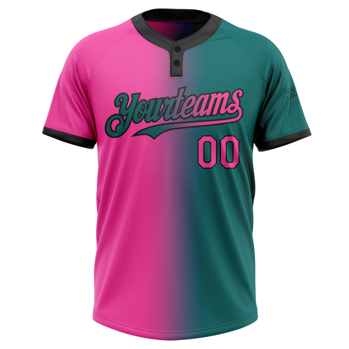 Custom Teal Pink-Black Gradient Fashion Two-Button Unisex Softball Jersey Limited