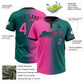Custom Teal Pink-Black Gradient Fashion Two-Button Unisex Softball Jersey Limited