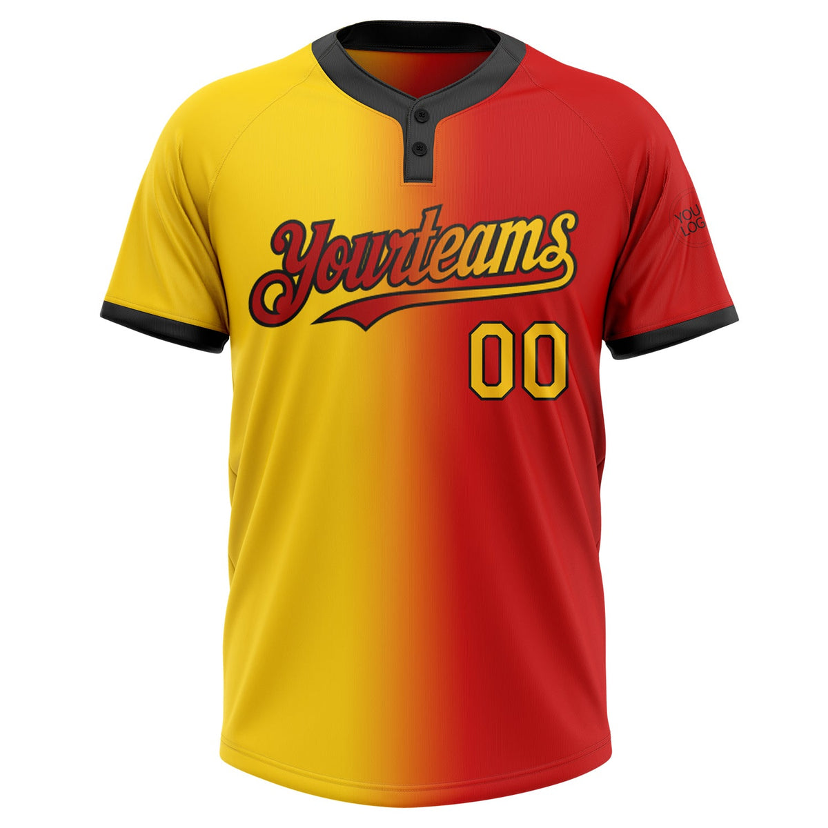 Custom Red Yellow-Black Gradient Fashion Two-Button Unisex Softball Jersey Limited