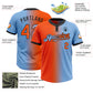 Custom Light Blue Orange-Black Gradient Fashion Two-Button Unisex Softball Jersey Limited