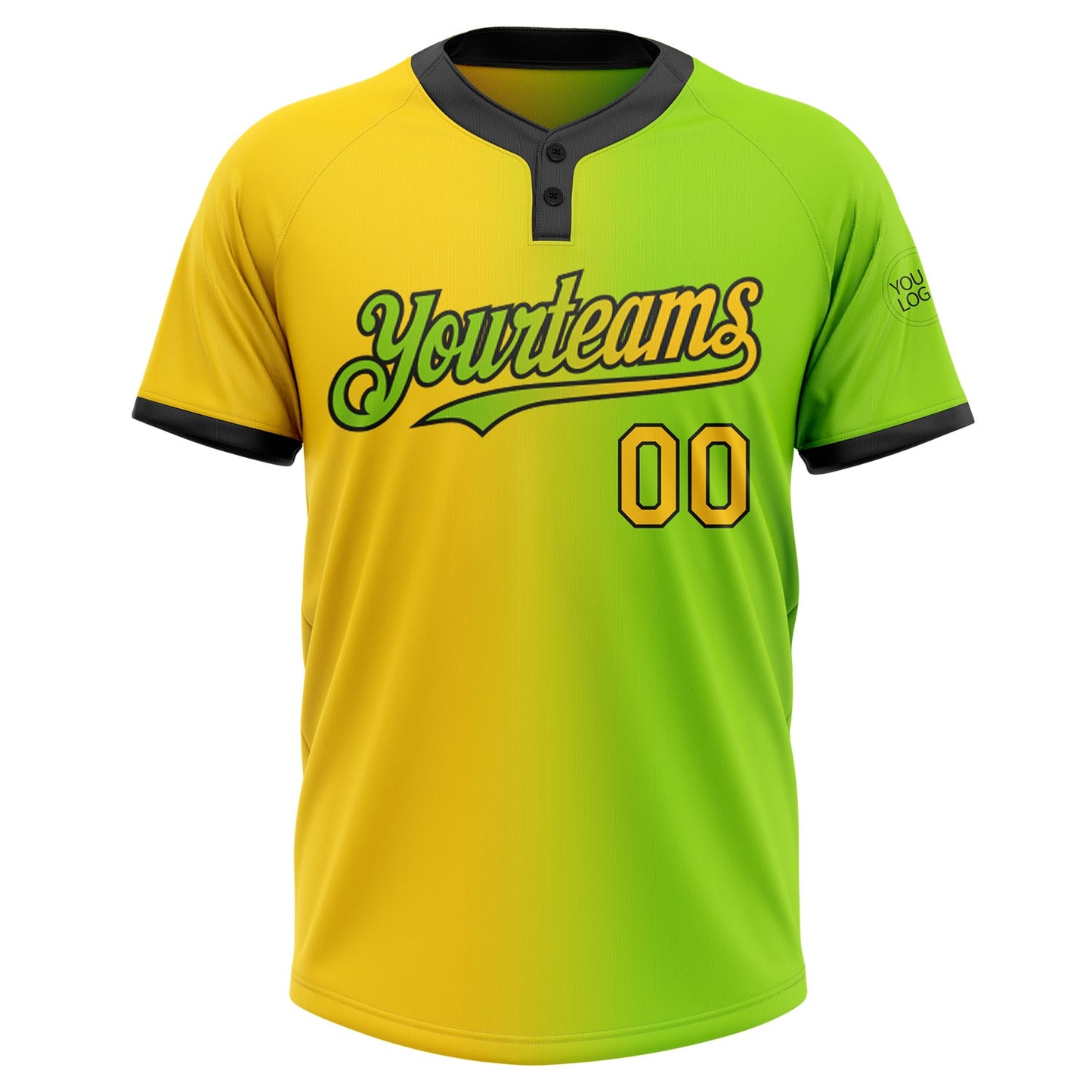 Custom Neon Green Yellow-Black Gradient Fashion Two-Button Unisex Softball Jersey Limited
